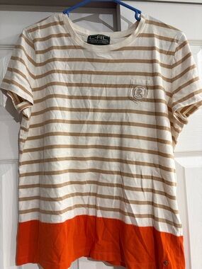 Ralph Lauren L-RL Striped Cotton Tee in Cream & Tan
